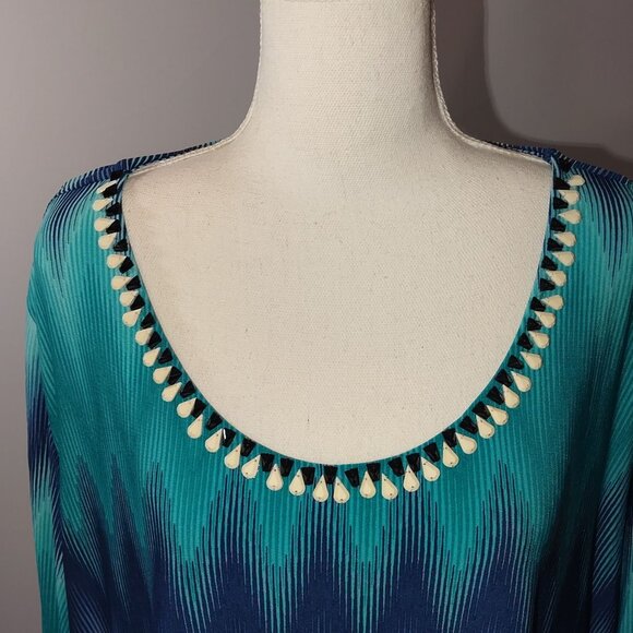 Ruby Rd. Women’s 3X Teal & Blue Zigzag Tunic  With Scoop Neck & Accents - Picture 4 of 5